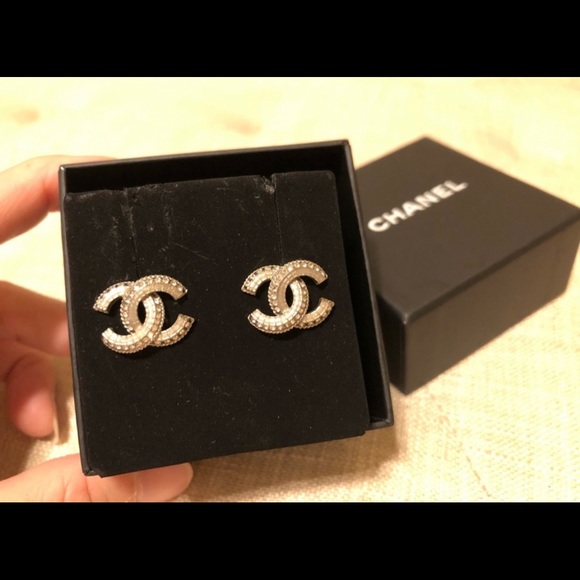 -SOLD- Authentic Chanel CC Crystal Stud Earrings - Picture 1 of 6